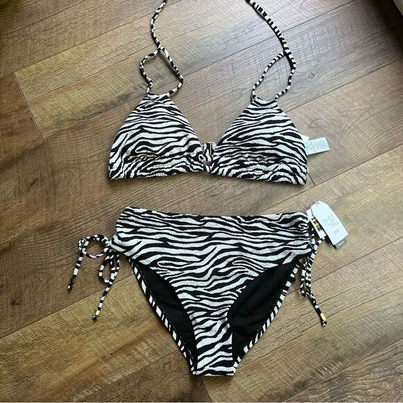 Time and Tru Women's Zebra Triangle Swimsuit Top (Sz L) & bottom (Sz M) NWT - Picture 8 of 16